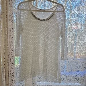 Brittany Black White Lace Blouse with Embellished Neckline